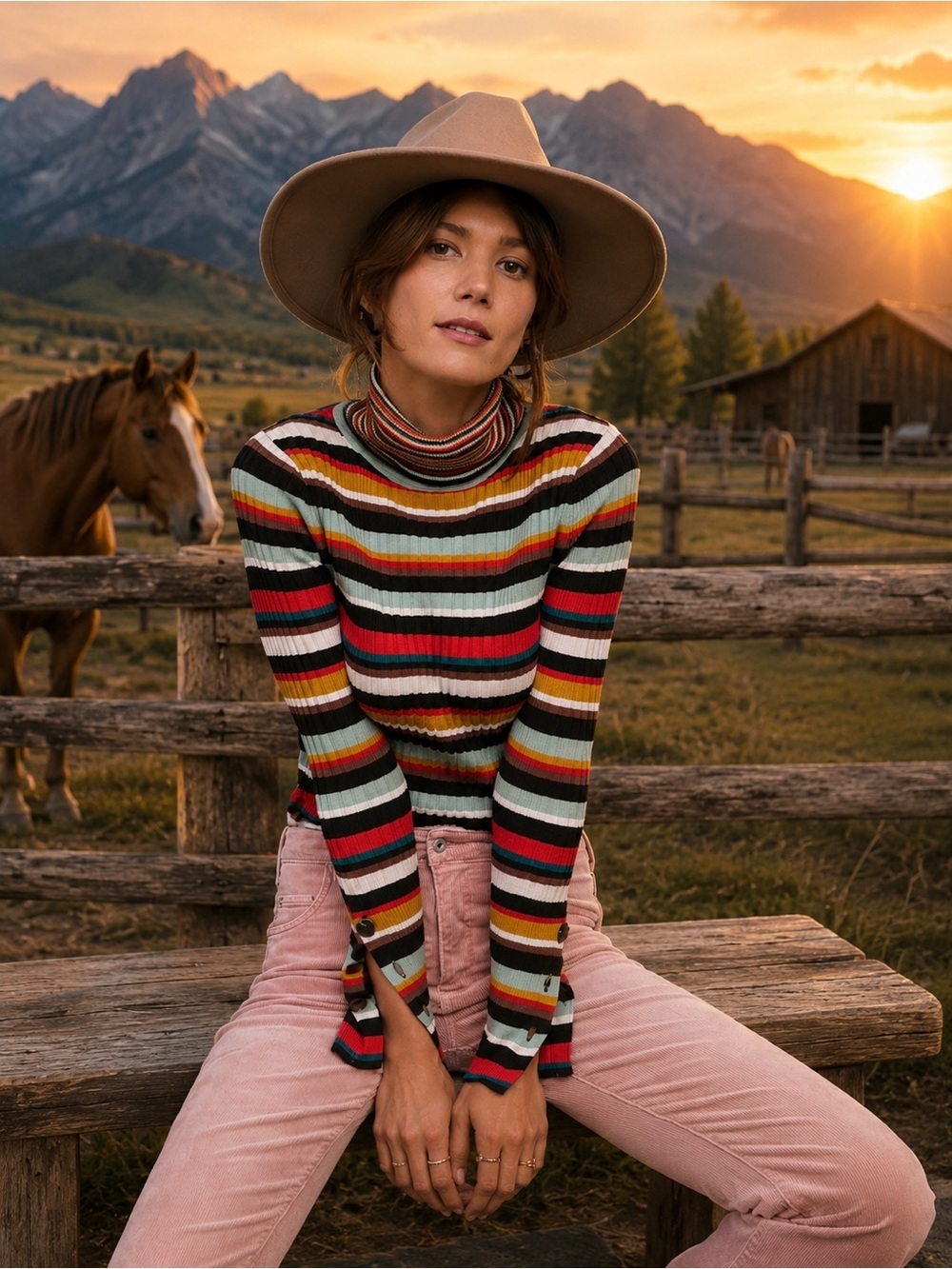 Anthropologie Moth colorful multi-stripe ribbed turtleneck sweater size S.